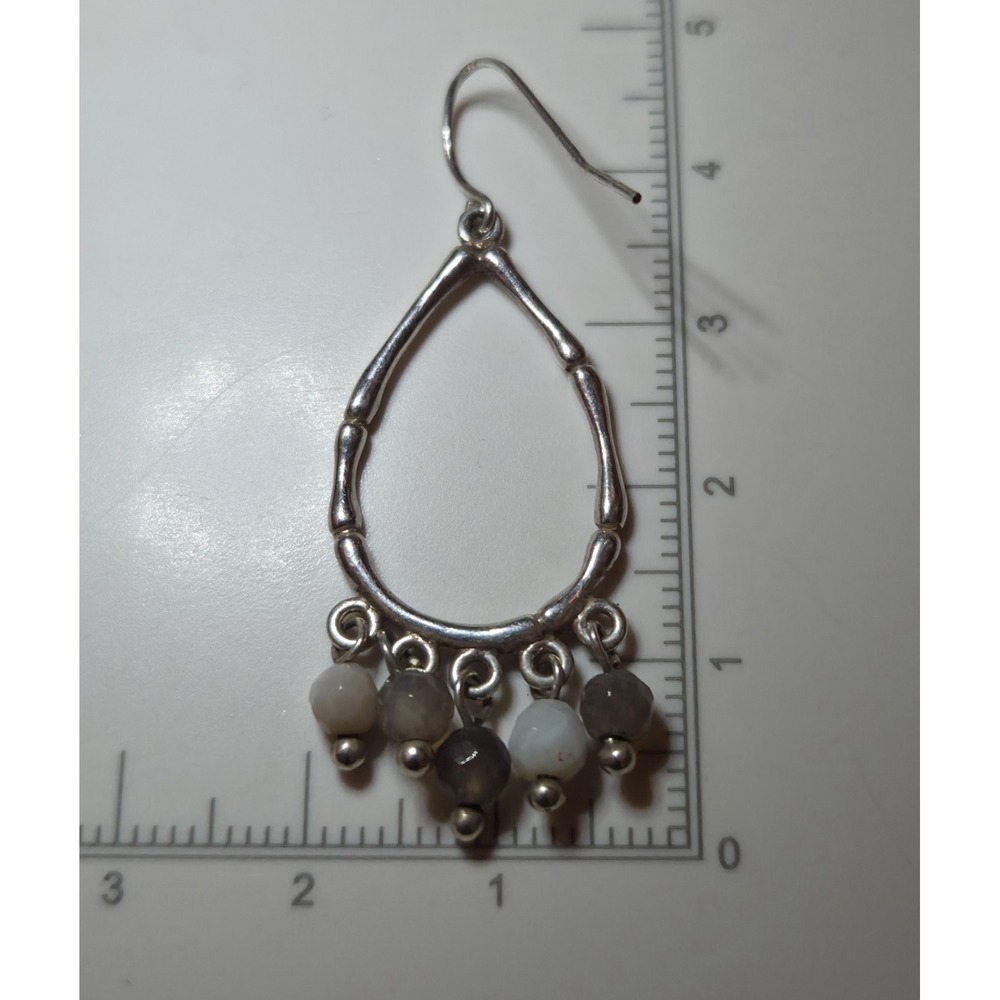 Vintage Sterling Silver & Moonstone Dangle Modernist Oval Earrings - Picture 4 of 5